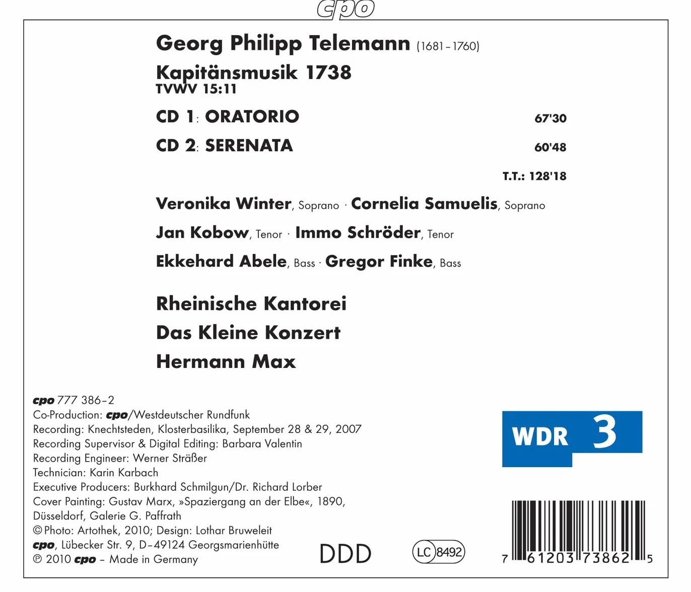 Telemann Kapitänmusik 1738 Winter Samuelis Kowbow Abele Max