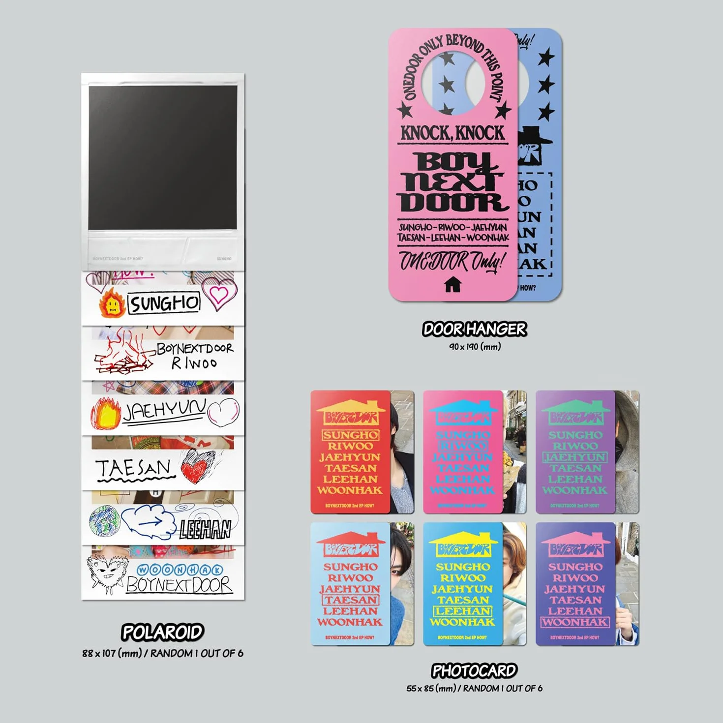 BOYNEXTDOOR - 2nd EP [HOW?] (Sticker Ver.) Sticker R + Polaroid + Photocard + Door Hanger + 3 Extra Photocards