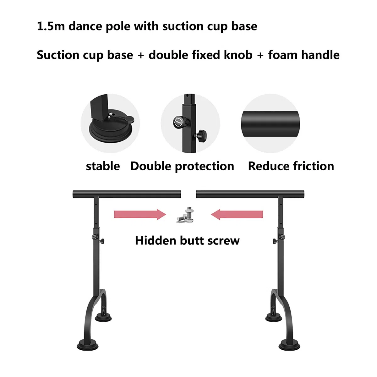 Barre de ballet autoportante réglable avec ventouses Parfait pour la pratique de la danse à la maison et le studio professionnel Équinte de danse portable pour tous les niveaux