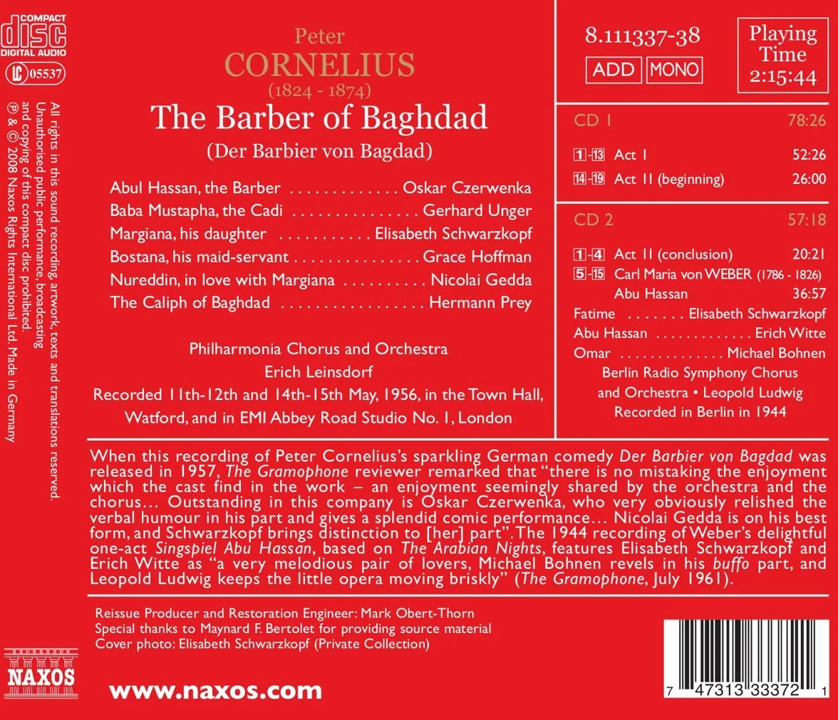 Cornelius Le Barbier De Bagdad Weber Abu Hassan