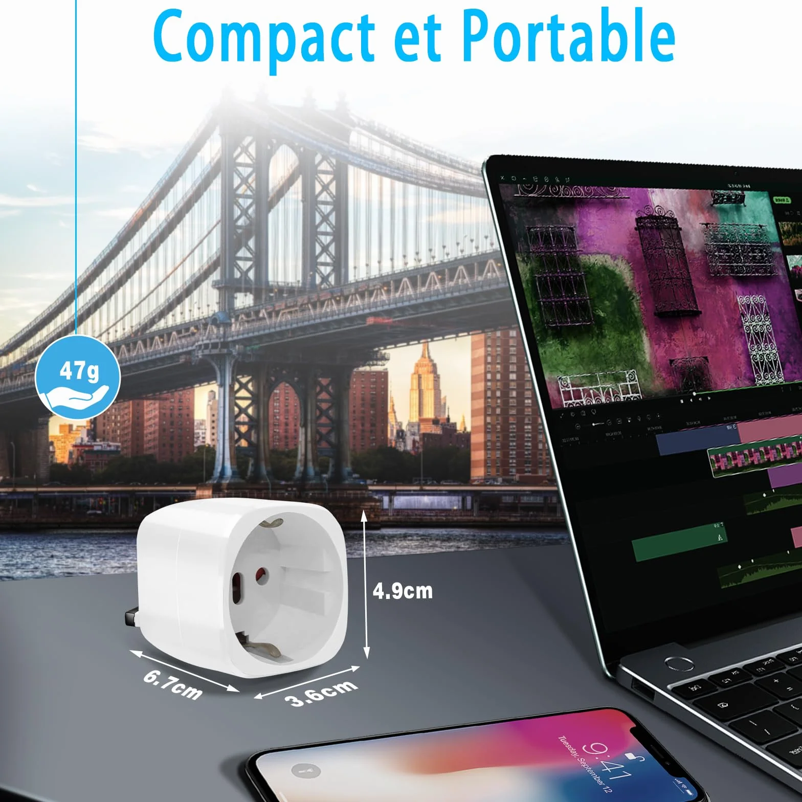 Adaptateur Prise Anglaise Type G, Adaptateur de Voyage France vers UK, 2 Pièces, Blanc