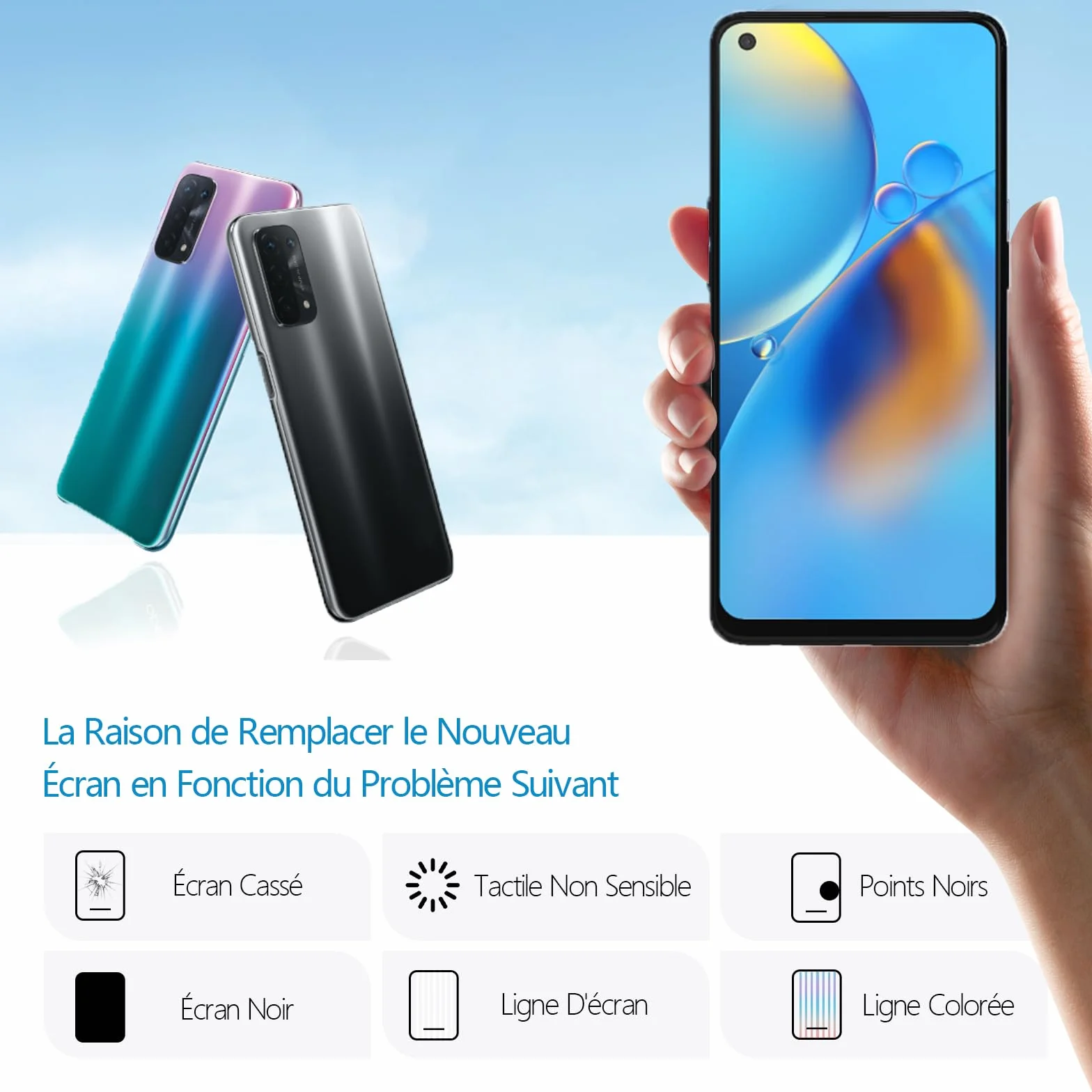 Écran OLED LCD 6.43" Oppo A74 4G Remplacement avec Cadre Noir