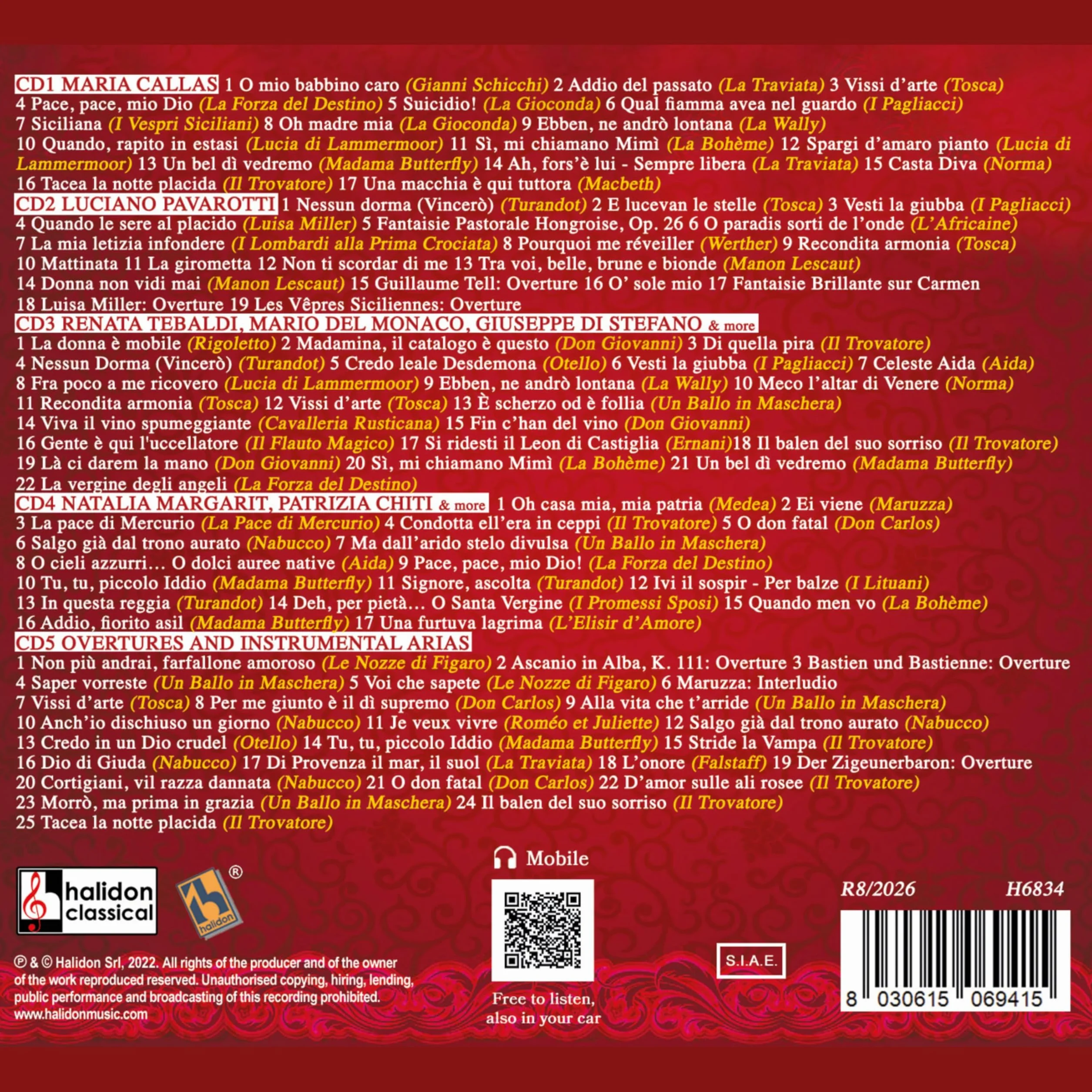 100 Arias et ouvertures d'opéra, La Traviata, Tosca, La Bohème, Turandot