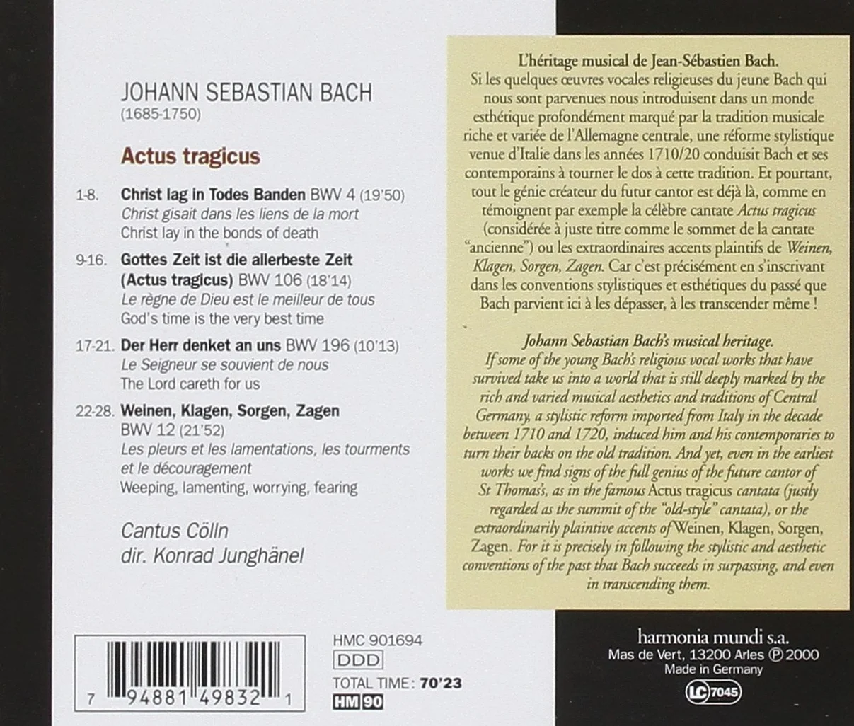 Bach Actus Tragicus Cantates BWV 4 12 106 196