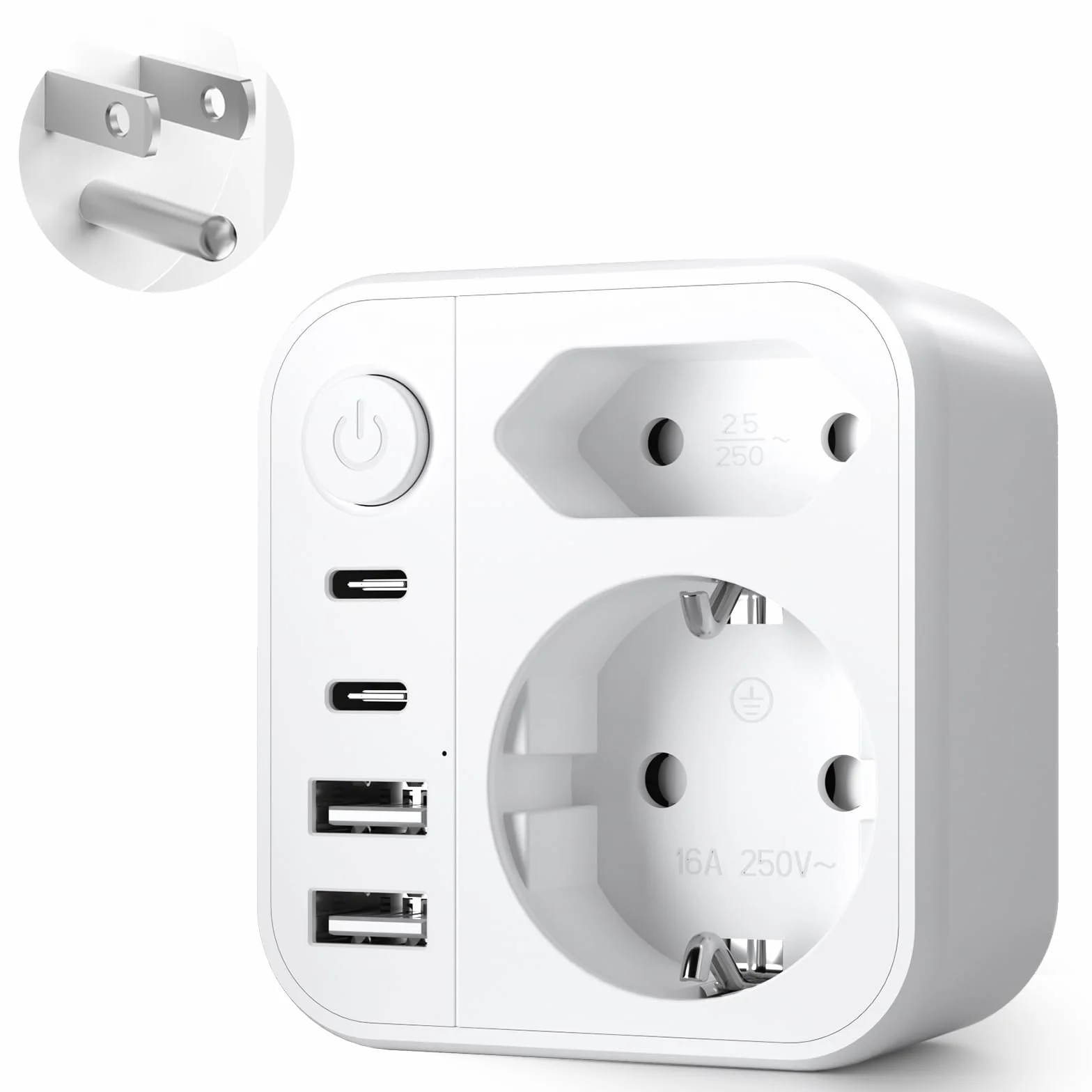 Adaptateur Prise USA vers France 6 en 1 avec 2 USB A et 2 USB C pour Canada Américaine