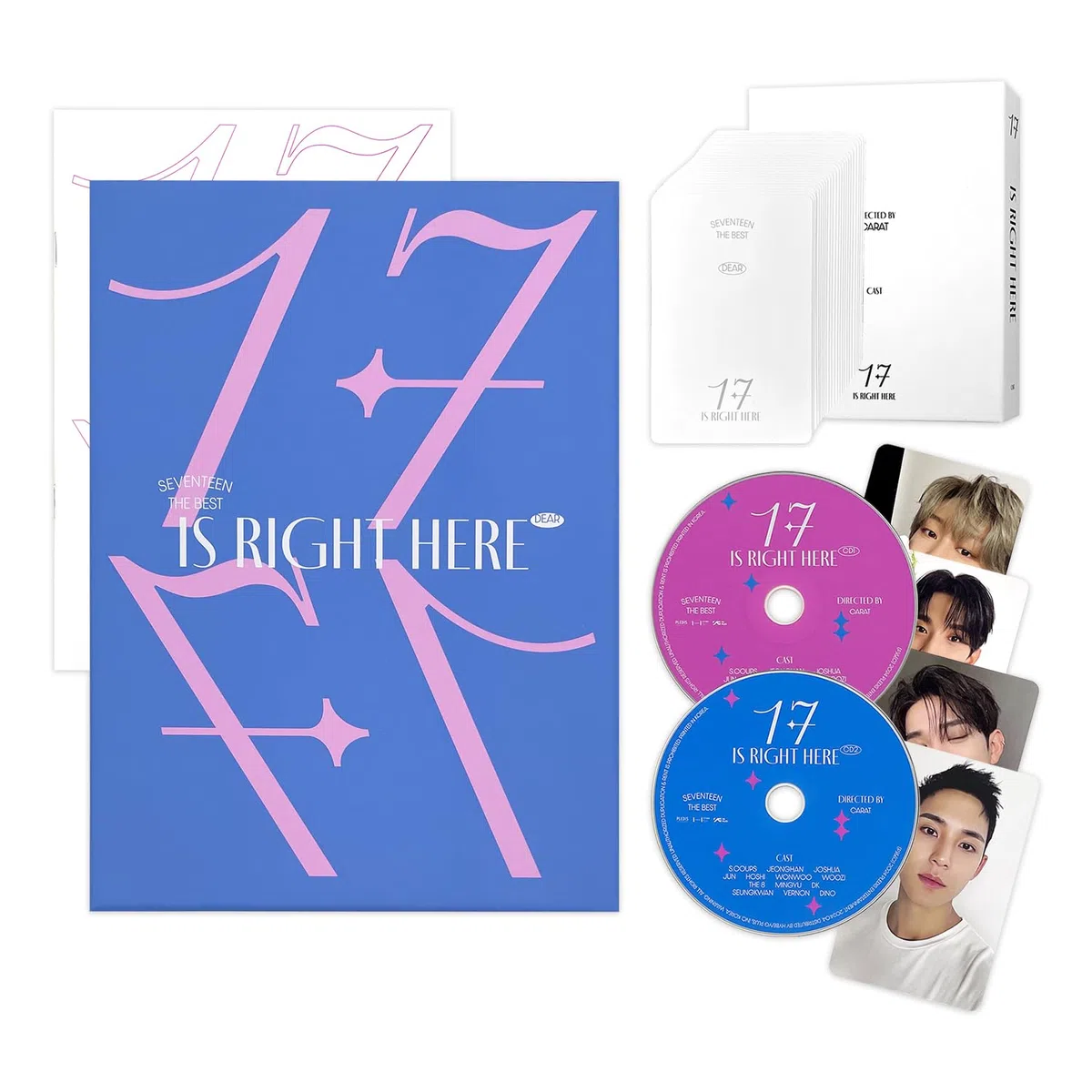 SEVENTEEN - BEST ALBUM [17 IS RIGHT HERE] (DEAR Ver. - Random Ver.) Ounbox + Hardcover Binder let + Lyric R + Random Photocard + 2 Pin badges + 4 Extra Photocards