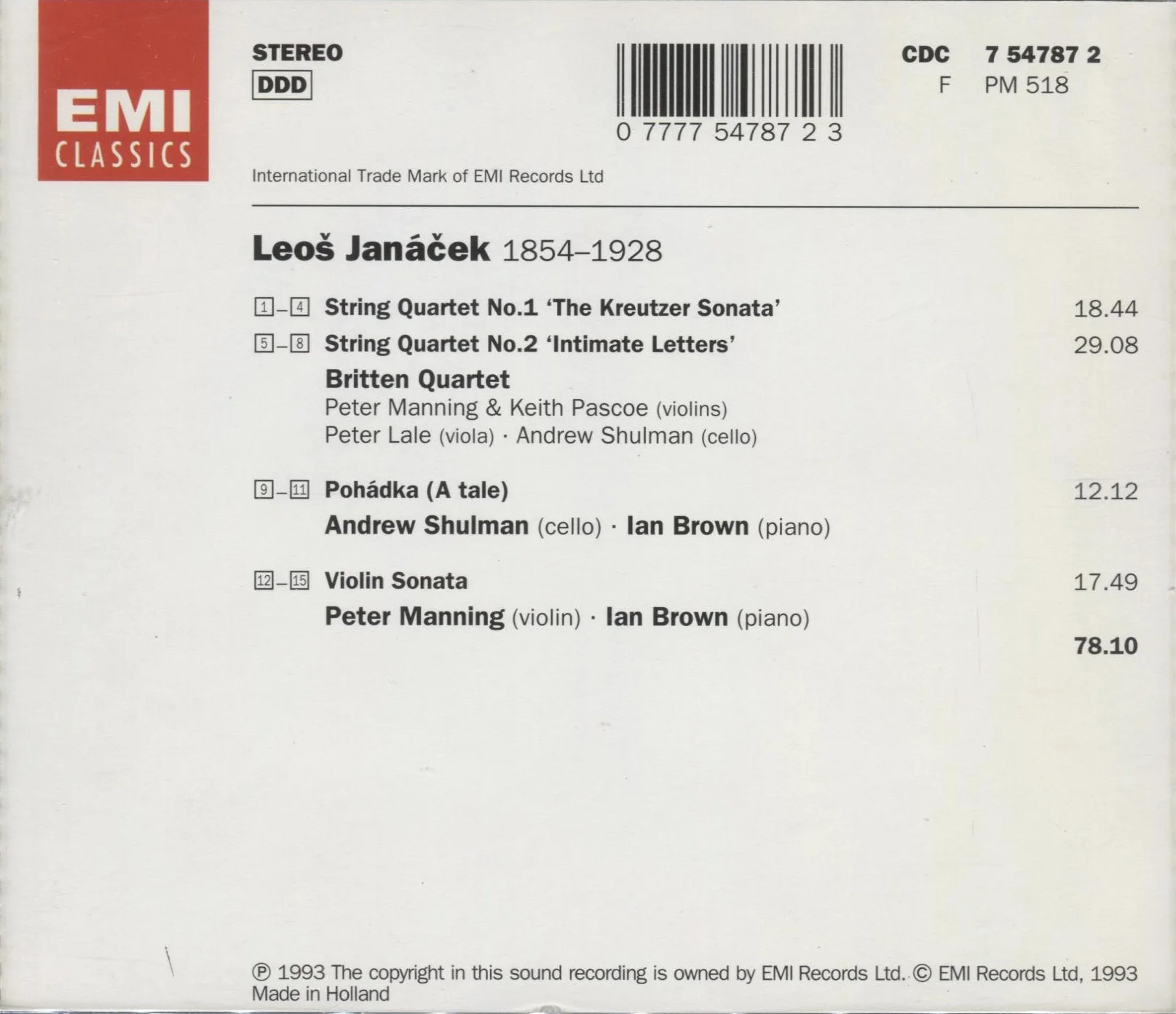 Janacek String Quartets 1+2