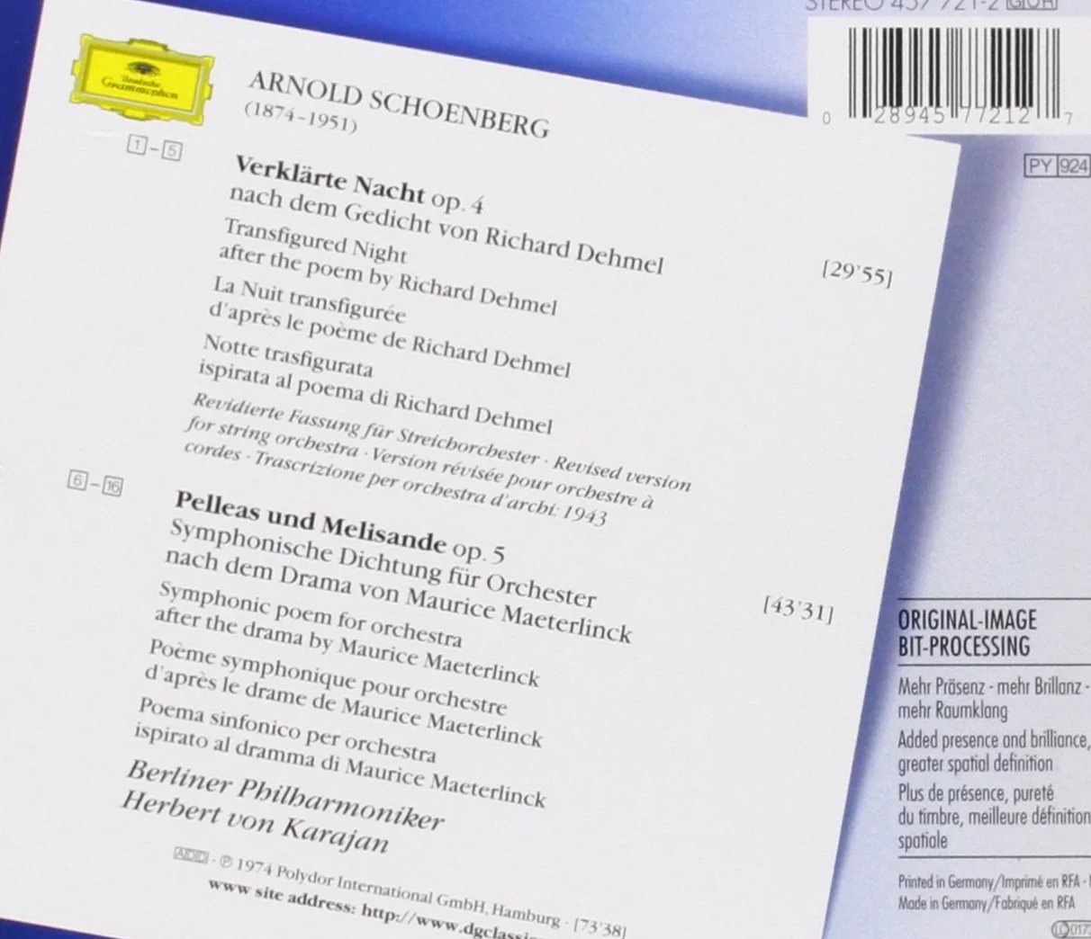 Schoenberg La Nuit transfigurée Pelleas et Melisande