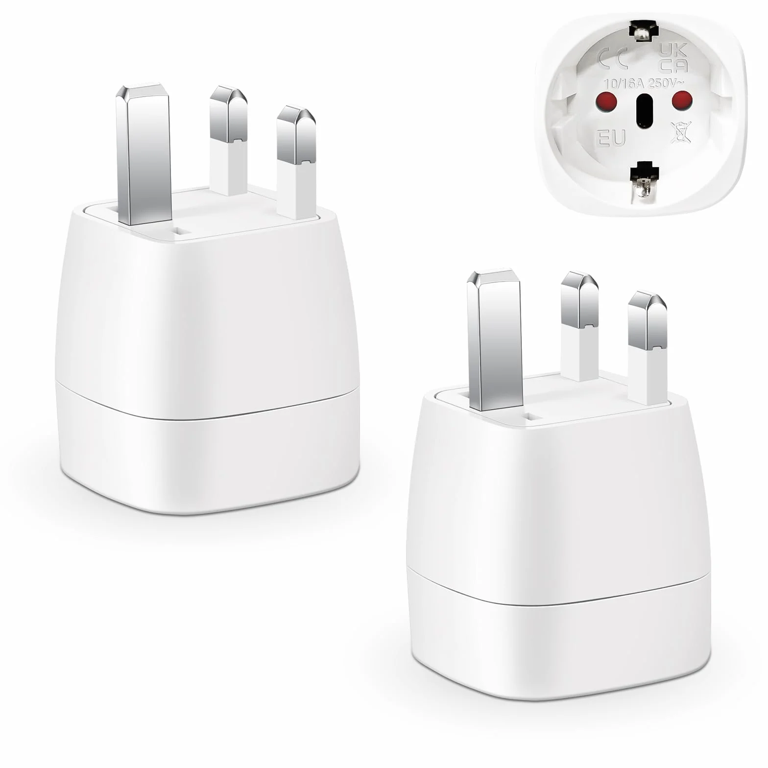 Adaptateur Prise Anglaise Type G, Adaptateur de Voyage France vers UK, 2 Pièces, Blanc