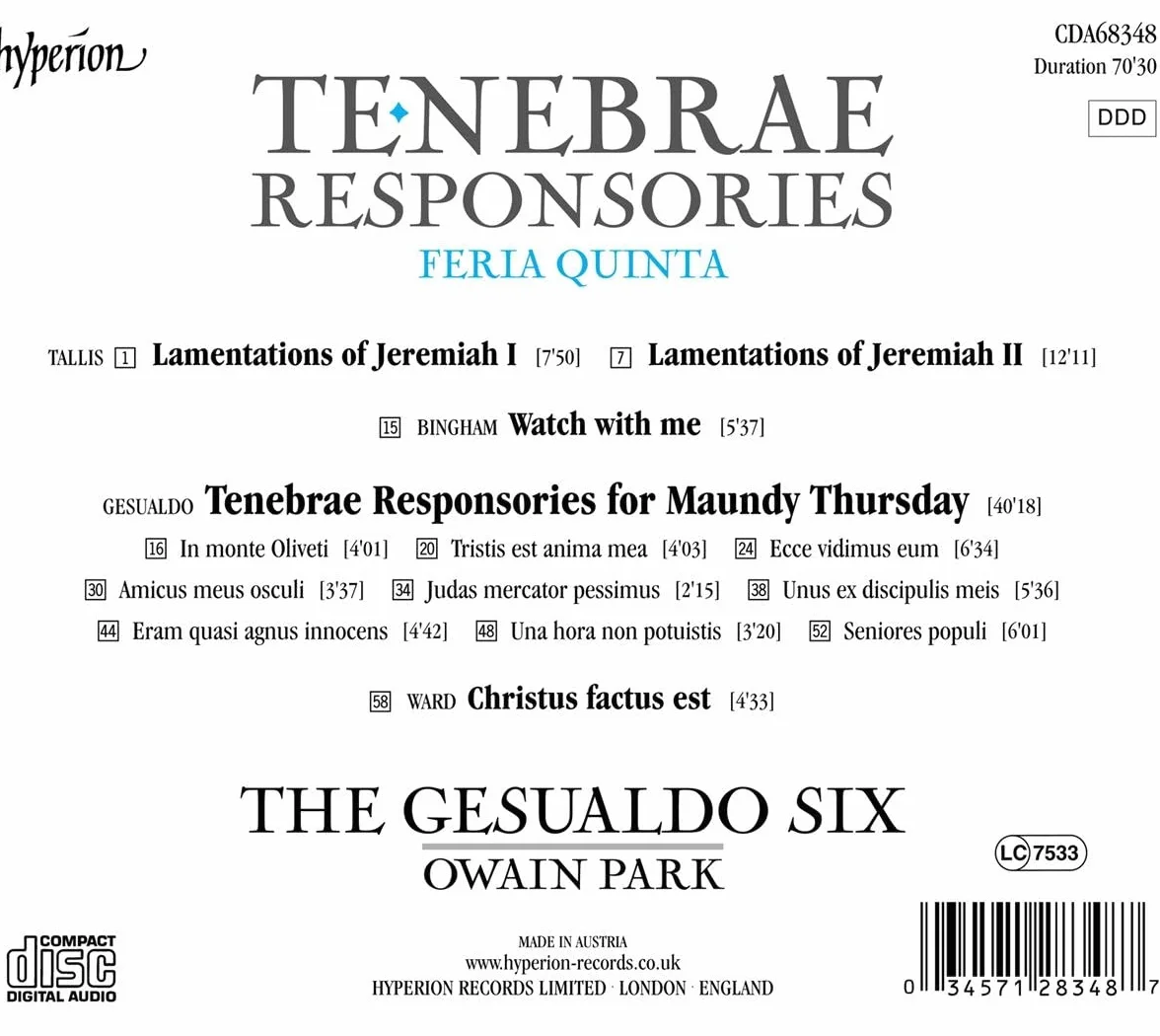 Tenebrae Responsories Oeuvres Vocales Sacrees