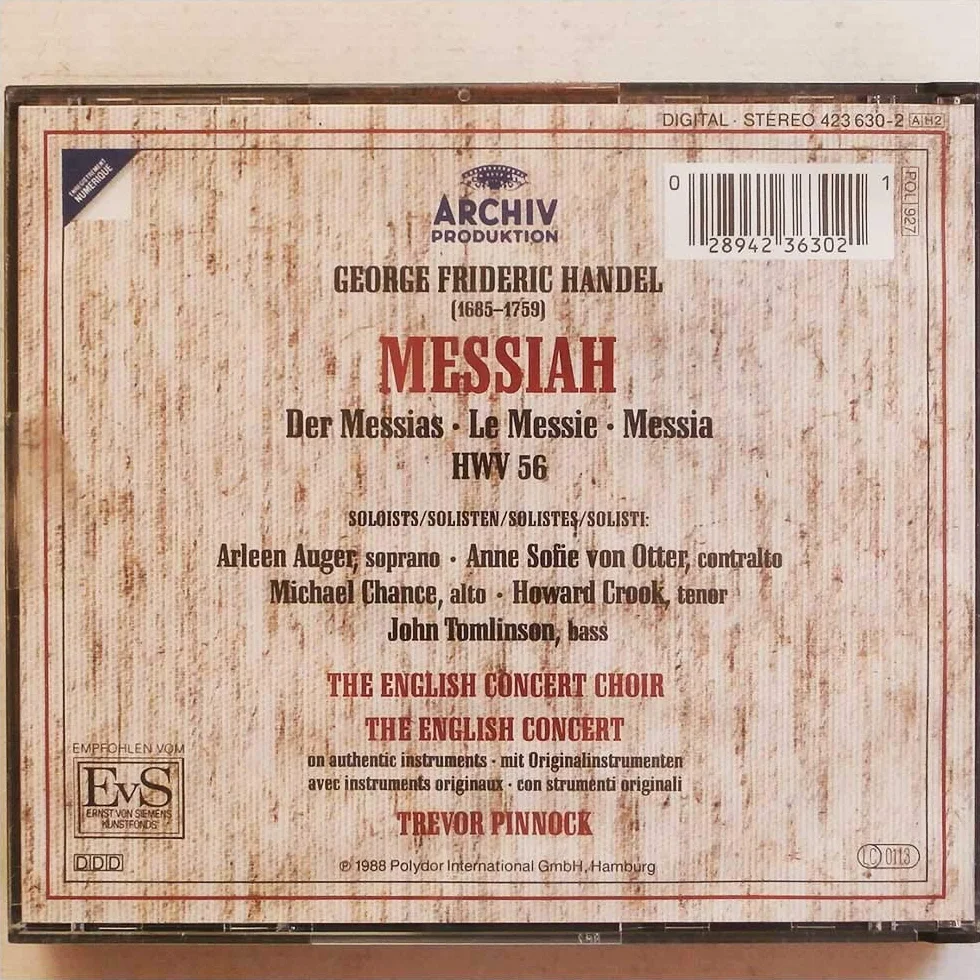 Georg Friedrich Haendel Le Messie Trevor Pinnock The English Concert and Choir