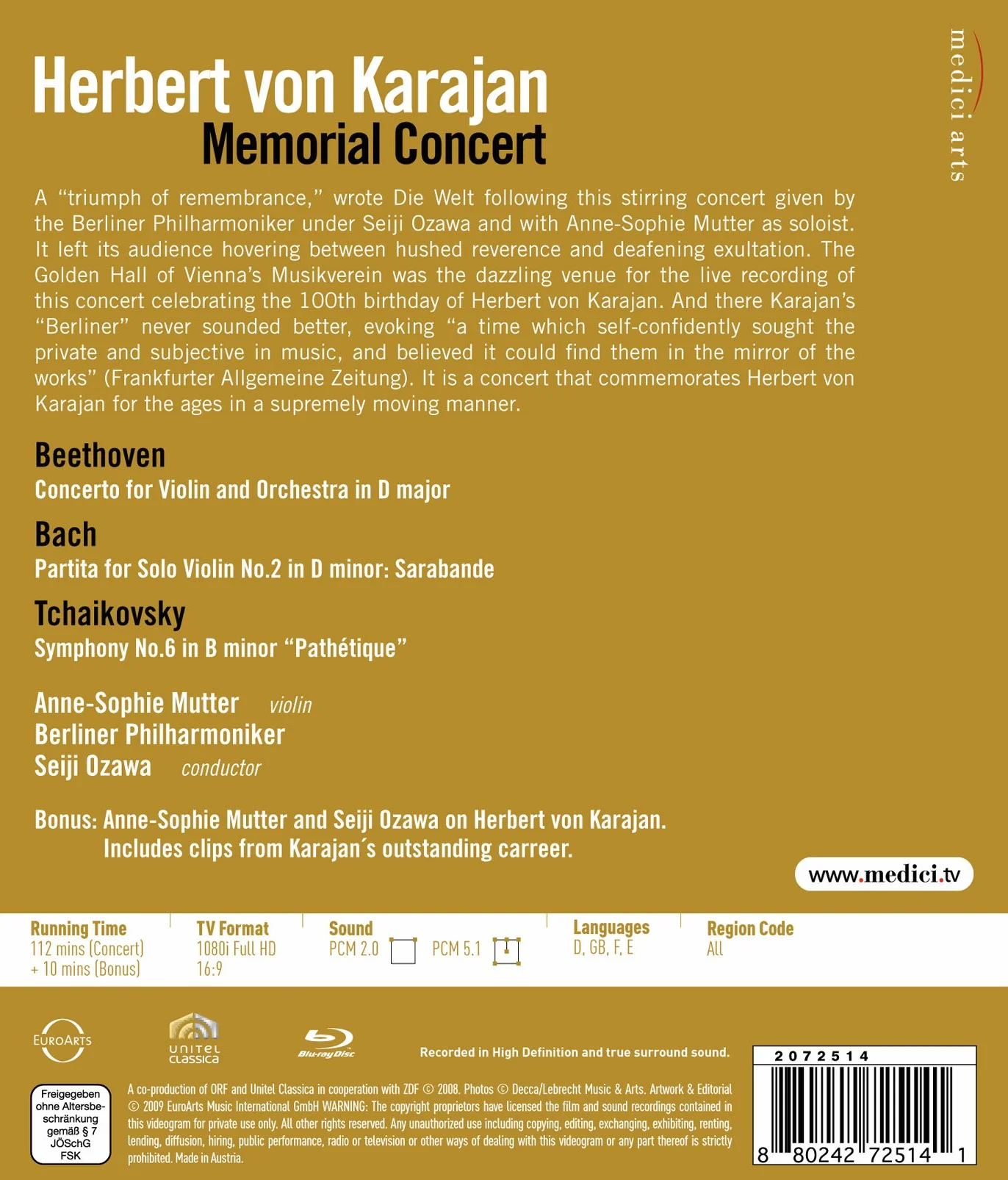 Herbert von Karajan Memorial Concert Berliner Philharmoniker Ozawa Mutter Booklet