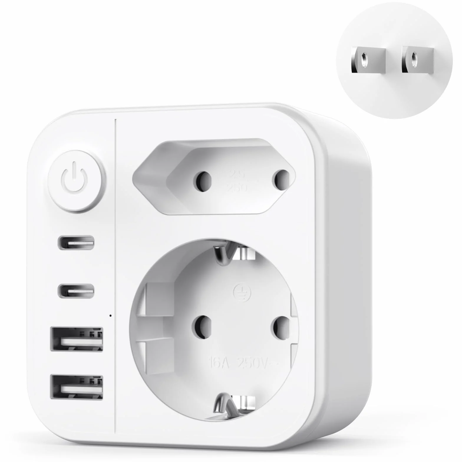 Adaptateur Prise Japon 6 en 1, 2500W Voyage avec 2 USB C et 2 USB A, Schuko vers Type A USA Chine Canada Thaïlande